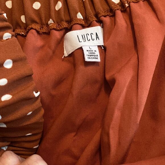 Lucca Couture Burnt Orange Polka Dot Maxi Dress size Large L - Picture 5 of 5